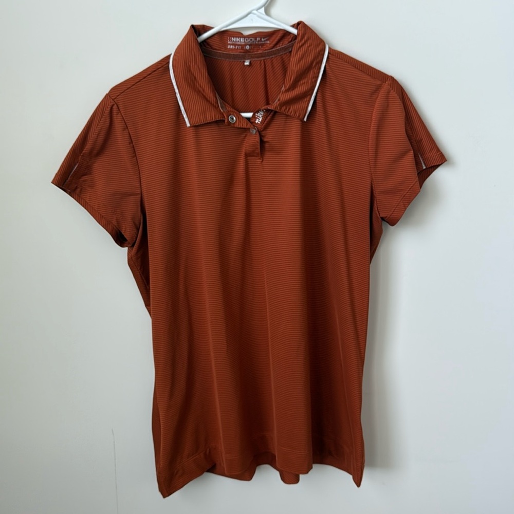 Nike‎ Golf Polo Burnt Orange Striped Women’s Size Large